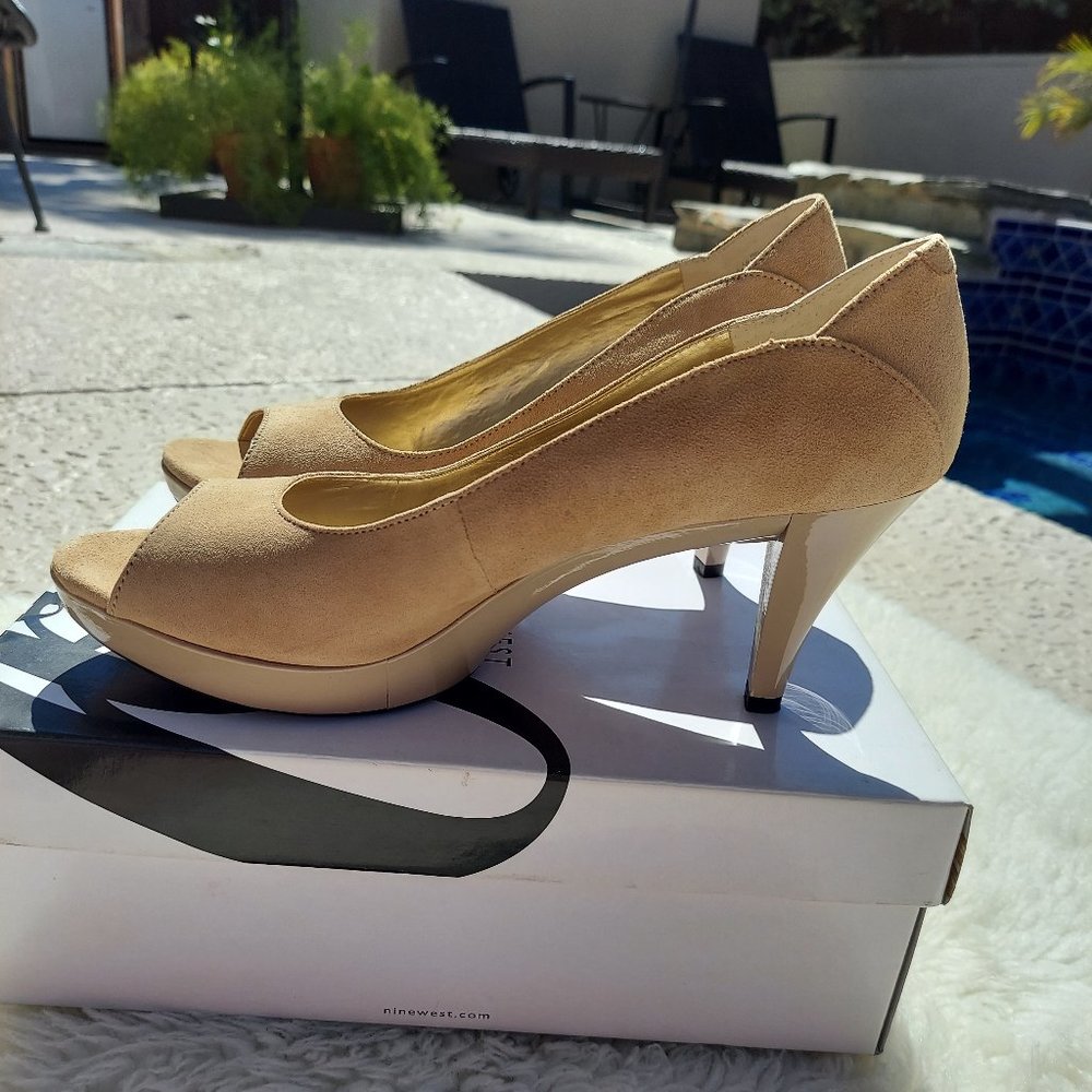 Nine West 2"  Light Natural Suede Platform Heels